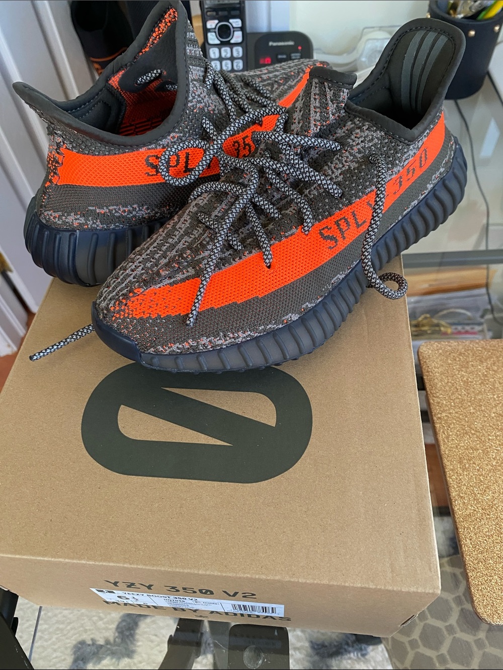 Yeezy Kids Gray and Bright Orange Knit Slip-On Sneakers. Only worn once!